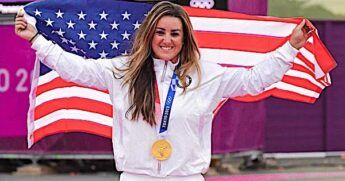 1st Lt. Amber English of Colorado Springs, Colorado, set an Olympic record in women's skeet shooting to win a gold medal at the Olympics in Tokyo on July 26, 2021. (U.S. Army photo)